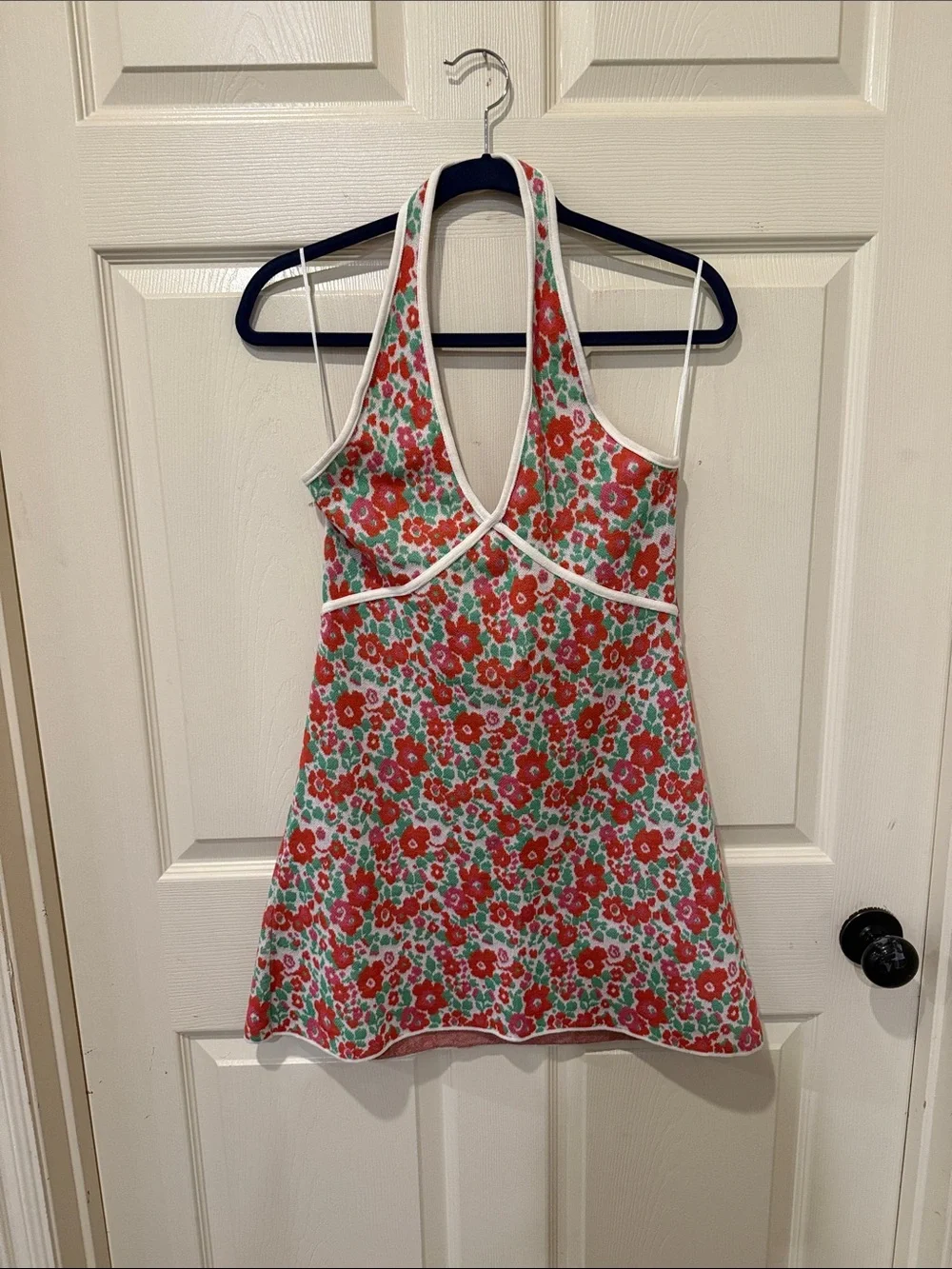 Zara floral knit halter mini dress, large - Picture 2 of 9